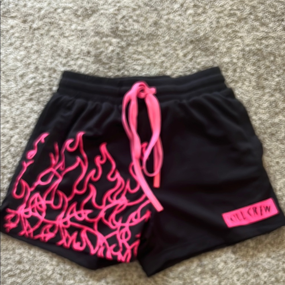 Kill Crew Black and Pink Athletic Shorts with Flame Design